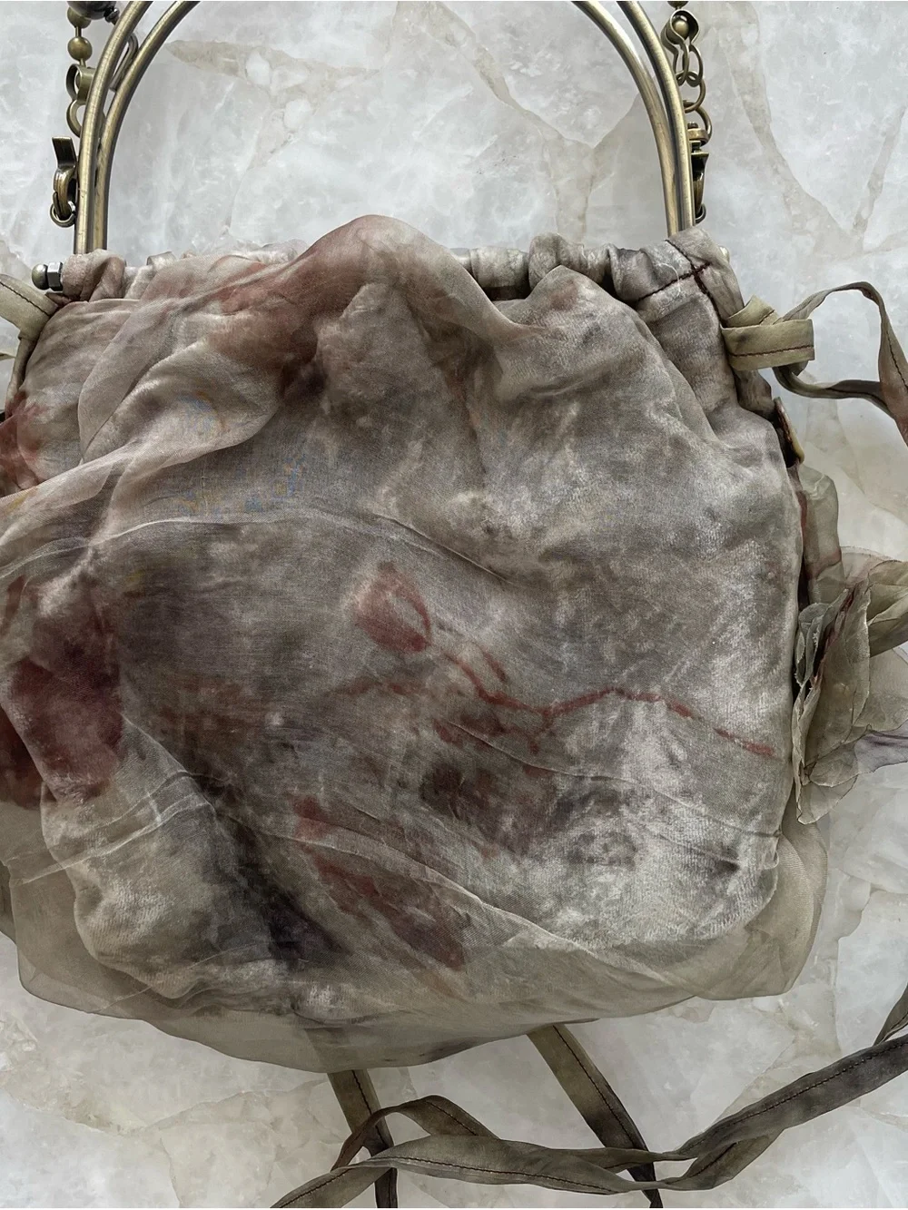 Handmade Vintage-Inspired Olive Floral Drawstring Handbag